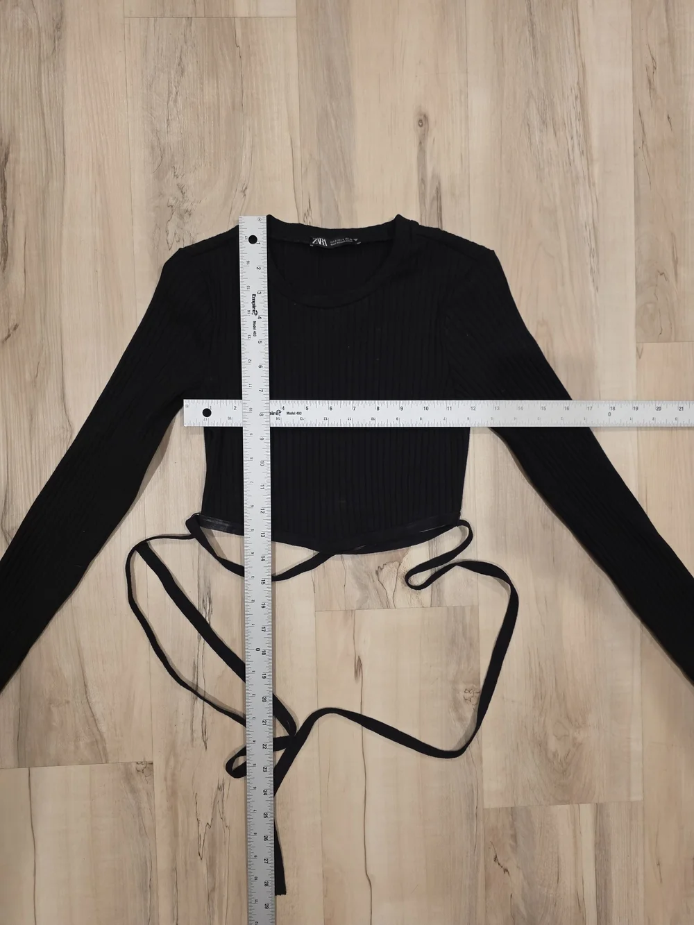 Zara Black Ribbed Long-Sleeve Wrap Crop Bodysuit